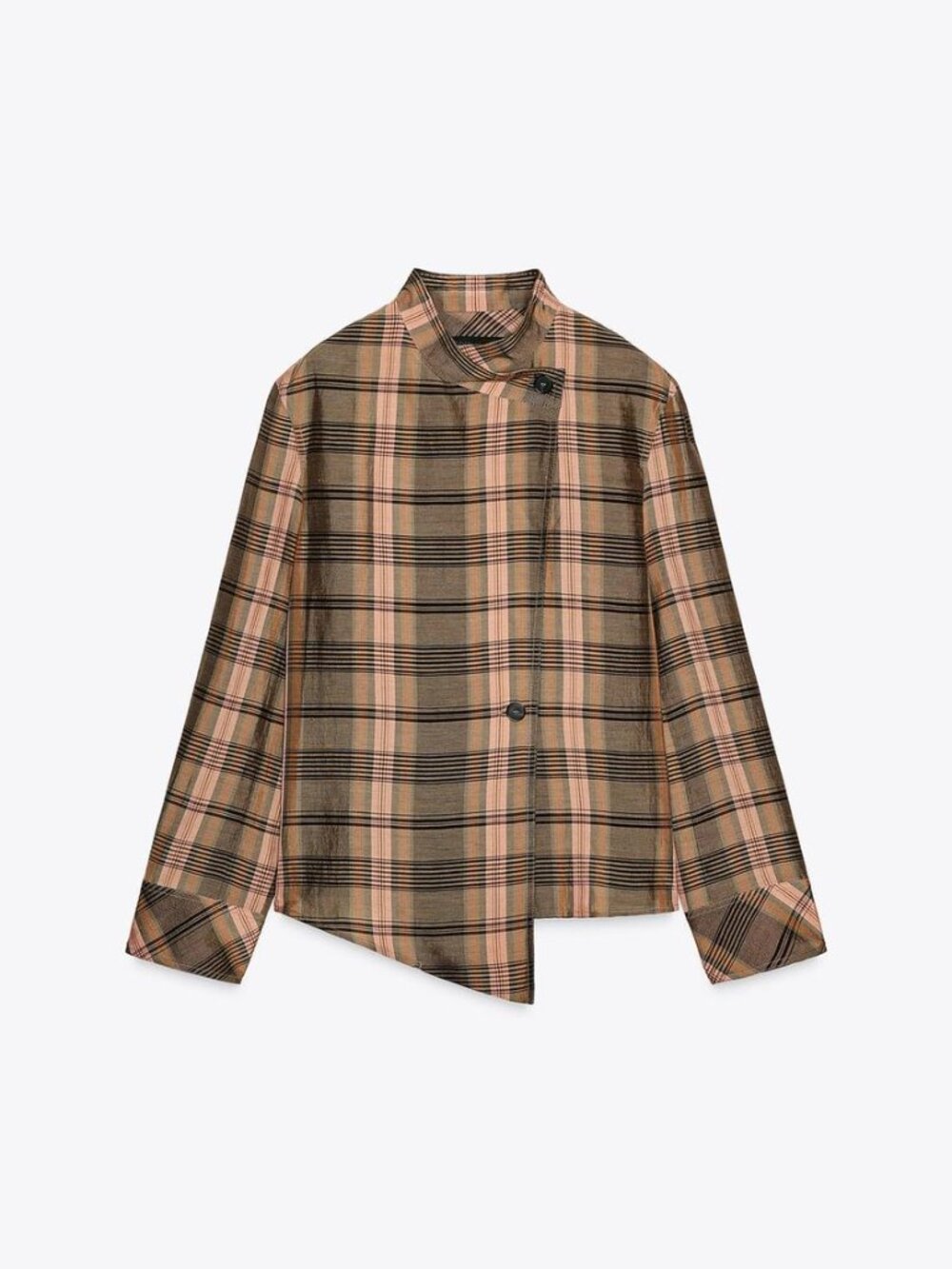ZARA ZW Collection Oversized Check Overshirt NWT Size L Pastel Pink Asymmetrical